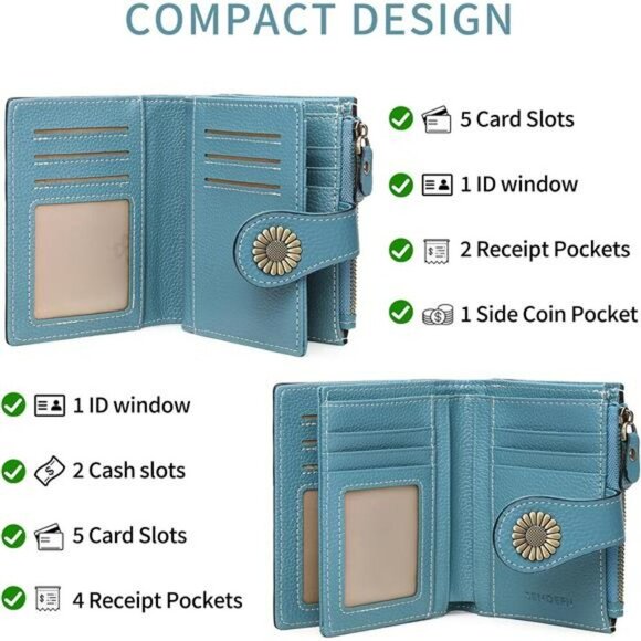 Sendefn Small Leather Wallet Women RFID Bifold Card Holder Zipper Coin Purse - Picture 2 of 7